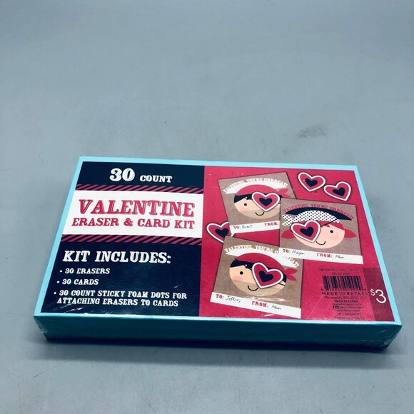 Valentine eraser card kit includes 30 erasers 30 cards 30 count sticky READ NEW - Picture 6 of 6